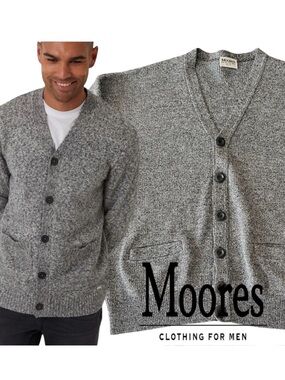 Vintage Moore's Gray V-Neck Button Grandpa Cardigan Sweater (XL)
